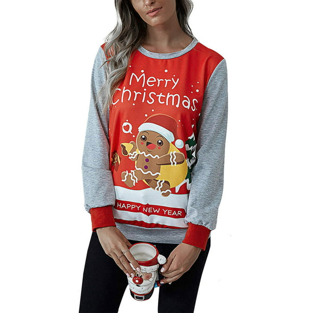 Womens Christmas Blouse Tops Ladies Casual Loose Pullover Tunic Xmas T Shirt Tee